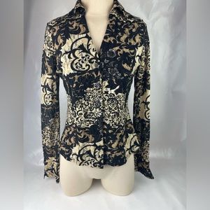 INC Nylon Black & Tan Long Sleeve Top Sz M